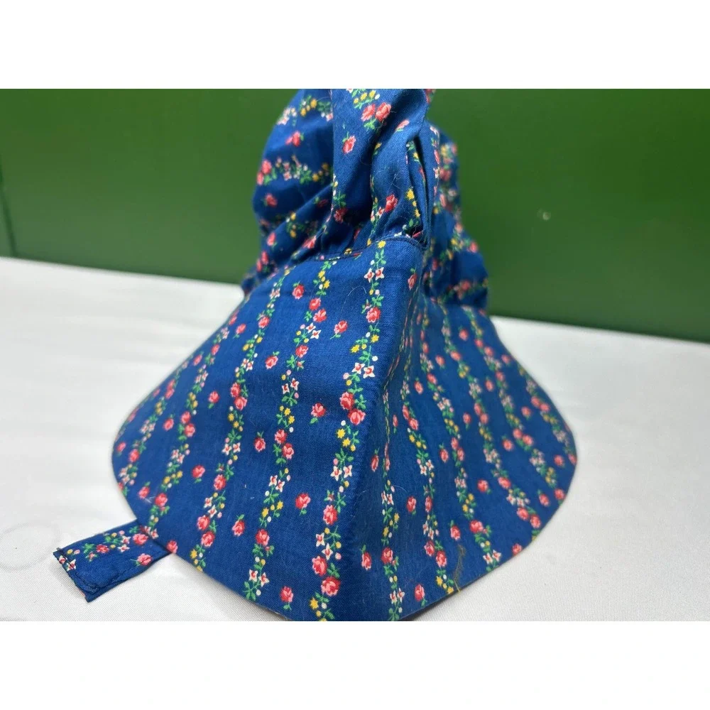 Vintage Style Floral Sun Bonnet Blue Cotton Rose Print Cottagecore Gardening Hat